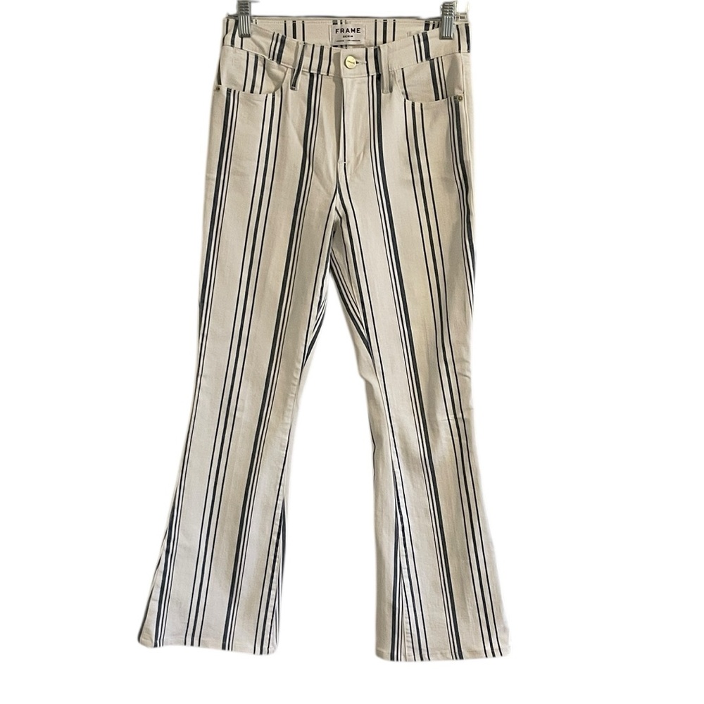 Frame‎ Le High Flare Jeans Women’s Size 26 High Rise Birkin Stripe White Blue - Picture 3 of 11